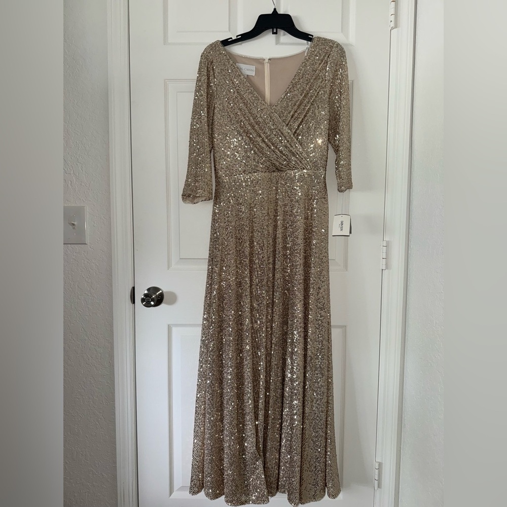 David’s Bridal Oleg Cassini Gold Sequin Dress